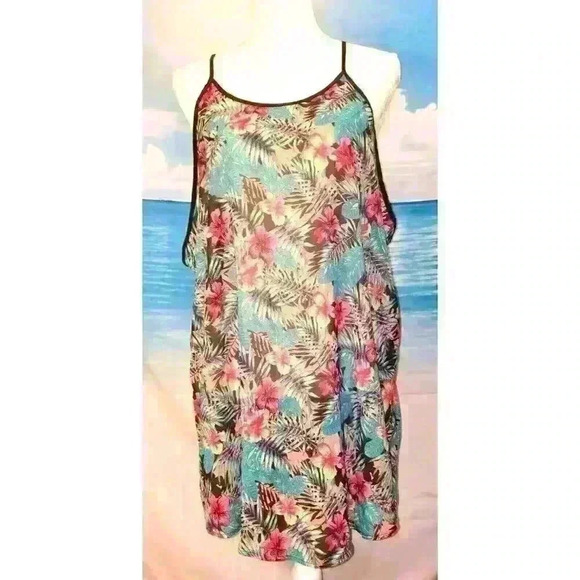 Woman SHEER Tropical Hawiian LIGHTWEIGHT Top Beach Cover Colorful FLORAL Dres XL - Picture 2 of 4